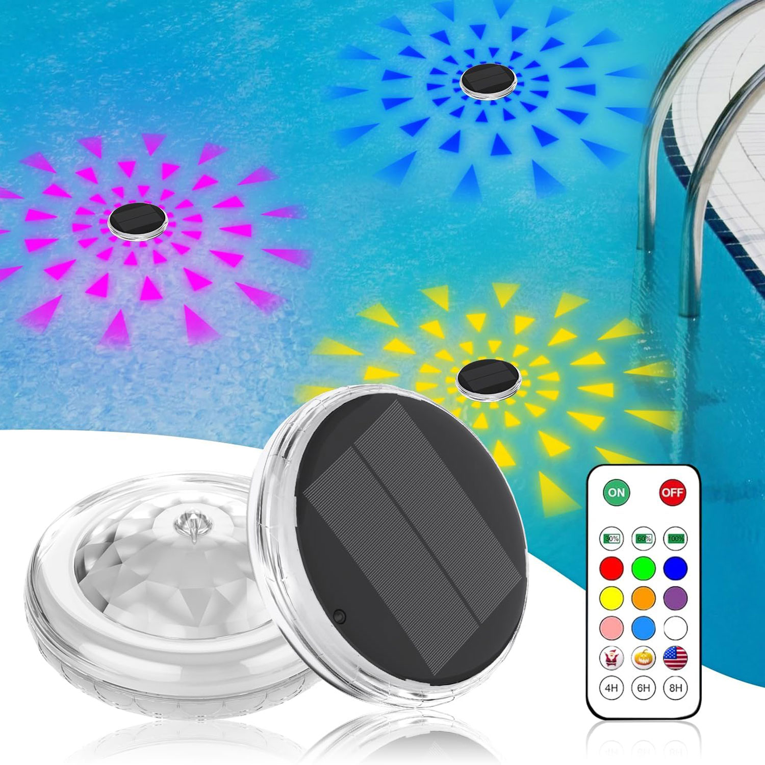 Pool Light Solar Rechargeable - Lampy basenowe, solarnie ładowane, pływające, lampy